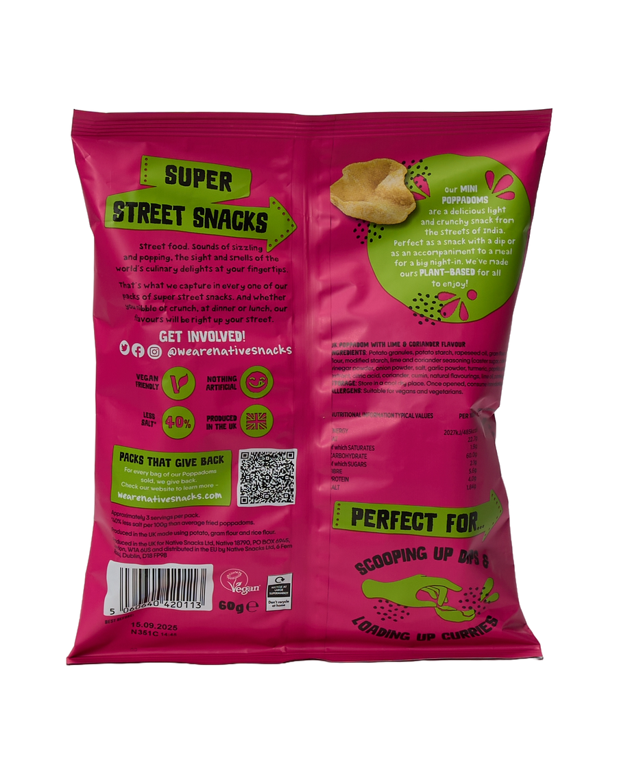 Lime and Coriander Mini Poppadoms (Sharing Bag)