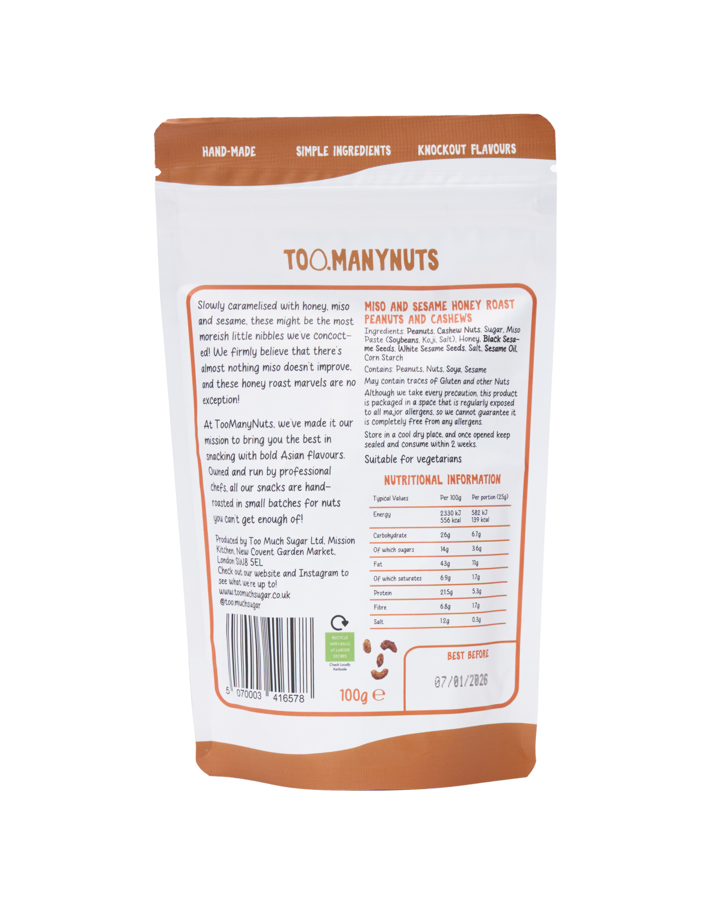 Miso, Sesame & Honey Roast Peanuts and Cashews (100g)