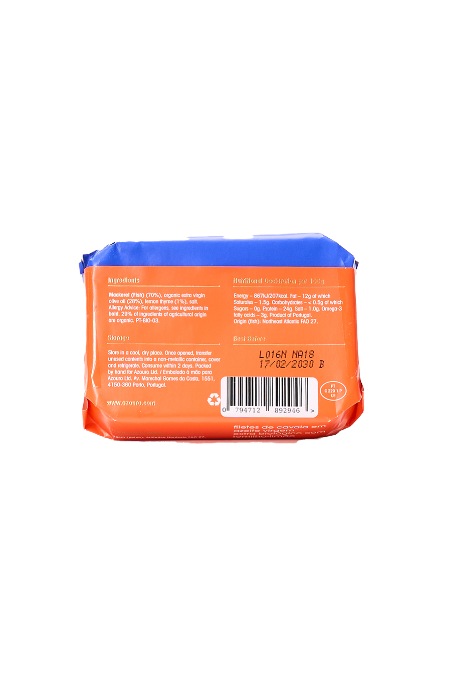 Mackerel fillets in Organic Extra Virgin Olive Oil and Lemon Thyme